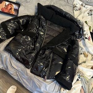 Glossy Black Puffer Jacket with Hood